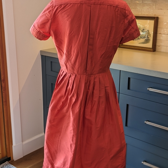 Teri Jon Silk Shirtdress in Coral Red with Onyx Buttons - Picture 4 of 11